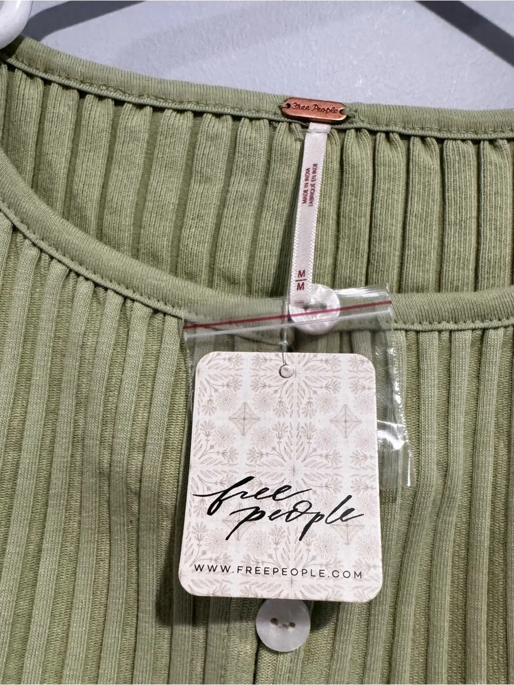 NWT Free People Sleeveless Ribbed Button-Front Top - Green